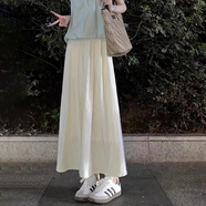 清池影（QINGCHIYING）米白色裙子女夏季2025新款半身裙長(cháng)裙時(shí)尚百搭甜美仙女休閑A字裙 杏色 有口袋+內襯 M 【95-110斤】