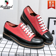 西域駱駝布洛克商務(wù)皮鞋男韓版潮流透氣發(fā)型師系帶休閑樂(lè )福鞋男士青年百搭 黑紅8162普通款-駱駝官方品牌官 39