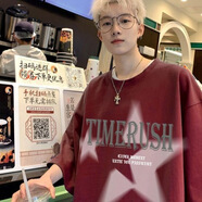 HUALIN FASHION酒紅短袖恤男夏季復古潮牌寬松青少年體恤 酒紅色 M (100-120斤)