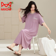 貓人（MiiOW）輕奢睡裙女士夏季薄款莫代爾新款短袖長裙冰絲涼感大碼休閑連衣裙 CM:5851 【莫代爾~7a除螨】 2XL (140-160斤)