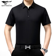 七匹狼夾克專(zhuān)家2025夏季男式桑蠶絲短袖T恤商務(wù)休閑翻領(lǐng)純色無(wú)痕冰·絲體恤衫男 黑色 3XL 190