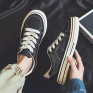 人本帆布鞋男士透氣網(wǎng)面百搭2025夏季新款學(xué)生潮流輕便休閑板鞋子 黑米 44