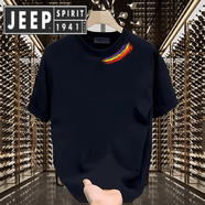 JEEP SPIRIT吉普夏季新款純棉寬松短袖潮牌街頭男女同款 黑色【前領(lǐng)口圖K4036 領(lǐng)口一道彩 M 建議100-120斤