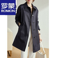 羅蒙（ROMON）輕奢女裝風(fēng)衣女中長(zhǎng)款春秋裝2024春秋季新款寬松韓版英倫風(fēng)外套女 藏青色(格子里) 常規(guī) XL 建議115-130斤