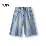 森馬（Semir）[商場(chǎng)同款]牛仔褲女寬松直筒褲夏季2025休閑風(fēng)六分褲103325122008