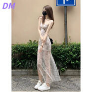 DALEY MODE純欲風(fēng)開(kāi)叉吊帶連衣裙女夏絕美海邊小裙子紗裙甜辣妹收腰包臀長(zhǎng)裙 圖片色 M 建議91-105斤