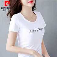 皮爾卡丹（pierre cardin）白色短袖T恤女純棉2025夏季新款潮修身女裝上衣女95棉體恤女 白色圓領(lǐng)【LOVE】 M 86-95斤