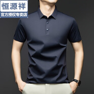 恒源祥高端桑蠶絲短袖T恤男夏季薄款商務(wù)休閑翻領(lǐng)彈力無(wú)痕polo衫上衣服 Y2Y-T888藏青 L