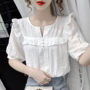 HUALIN FASHION夏季新款白色雪紡襯衫洋氣短袖很仙女裝 白色 M 95-110斤