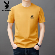 花花公子（PLAYBOY）高檔男士短袖t恤純棉圓領(lǐng)半袖上衣2025夏季薄款休閑涼感體恤衫男 短袖YW25818桔色 M 165建議90-120斤