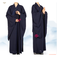 海清居士服 臺麻紗不透明海青居士服男女海清僧服咖啡黑色木蘭色長褂四季可穿透氣舒適垂感好和尚袈裟 藏青色 35#145-150cm