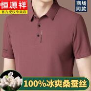恒源祥品牌高檔無痕桑蠶絲短袖T恤男士夏季新款商務(wù)休閑真絲體恤爸爸裝 紅色【高檔桑蠶絲】 XL 175/92A 建議135-150斤