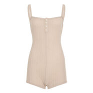 XCFREHTIAMHOTTY純色修身辣妹紐扣坑條針織連衣褲ins性感辣欲吊帶連體褲 卡其色 S