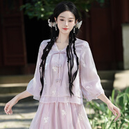 卡伊莎新中式復(fù)古改良氣質(zhì)刺繡盤扣V領(lǐng)開衫民族風(fēng)中袖半身裙女套裝 2330粉紫上衣 S