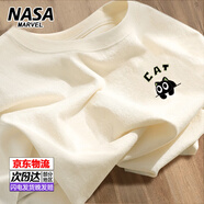 NASA MARVEL純棉短袖男t恤2025新款貓咪半袖男女夏季體恤青少年百搭潮流男裝 杏色特價款 XL （建議135-150斤）