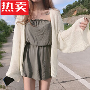 花花公子（PLAYBOY）慵懶風(fēng)薄款空調開(kāi)衫鏤空針織防曬衫女韓版寬松學(xué)生早秋裝短款 米白色 【收藏運費險】 S