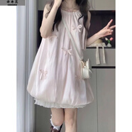 詩(shī)丹蕊甜美溫柔可愛(ài)粉色蝴蝶結(jié)花苞連衣裙女學(xué)生夏季新款寬松顯瘦短裙子 粉色花苞裙 均碼 【可備注碼數(shù)】