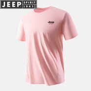 JEEP SPIRIT吉普冰絲短袖T恤男半袖上衣時(shí)尚簡(jiǎn)約夏季體恤休閑服打底衫 粉紅色 M （建議85-100斤）