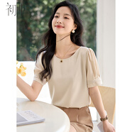 初申夏季短袖襯衫女時(shí)尚圓領(lǐng)簡(jiǎn)約氣質(zhì)純色緞面雪紡衫小衫S52X046