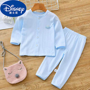迪士尼（DISNEY）嬰兒衣服夏季純·棉薄款寶寶空調服長(cháng)·袖男女兒童套裝分體睡衣倆 新豎條藍色 90 cm