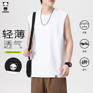 HIPANDA你好熊貓t恤男夏季無(wú)袖純棉百搭寬松透氣短袖休閑運動(dòng)背心男白色L