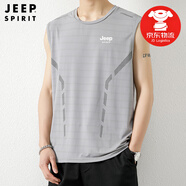 吉普（JEEP）冰絲背心男夏季薄款外穿健身透氣坎肩上衣男士寬松速干無(wú)袖背心潮 淺灰色 3XL （建議165-180斤）