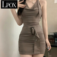 LPOX掛脖辣妹連衣裙女新款2025設(shè)計(jì)感小眾欲風(fēng)收腰顯瘦包臀裙子女夏季 斬女穿搭 咖色 S （75-95斤）