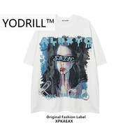 米可杉XPKAEXA原創(chuàng  )潮牌復古港風(fēng)油畫(huà)印花oversize短袖街頭百搭暗黑系T恤 白色 XL 160-180斤