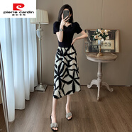 皮爾卡丹（pierre cardin）2025年夏季赫本風(fēng)短袖過膝套裝裙韓版新款法式修身氣質(zhì)森女裙子潮 黑色套裝 S