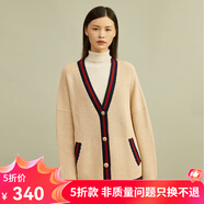 哥弟真的好（GIRDEAR）女裝字母提花寬松粗棒厚純羊毛針織開衫女A400550 卡其 L (4碼)