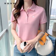 SRSW 短袖T恤女POLO領(lǐng)夏季新款簡(jiǎn)約百搭通勤POLO衫涼爽透氣減齡顯瘦女 粉色 XL  建議115-125斤