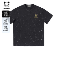 HI PANDA你好熊貓個(gè)性閃鉆小眾純棉潑墨圓領(lǐng)短袖2025夏季新款潮牌短袖體恤 黑#P黑Logo-金蔥 XL