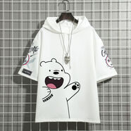 COMIC SOUL男士短袖t恤戴帽子 t恤男韓版五分袖百搭潮流寬松連帽衛衣ins半截 大白熊 2XL