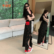 乖甜星黑色碎花不規(guī)則開叉半身裙子女夏季2025新款小眾設(shè)計(jì)高腰包臀長(zhǎng)裙 半身裙 S 40/45kg