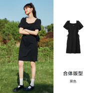 森馬（Semir）夏季新款泡泡袖露腰小黑裙甜酷黑色90001 XS 150/76A