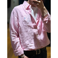 POLO SPORT美國(guó)拉夫小馬小馬標(biāo)刺繡亞麻休閑襯衫上衣紐扣POLO領(lǐng)百搭時(shí)尚防曬 粉紅色 M (85-105斤)