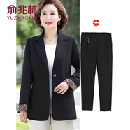 俞兆林（YUZHAOLIN）中老年女裝中年媽媽秋裝氣質(zhì)西裝外套短款洋氣40歲50春秋經(jīng)典款式 FHGGG68 黑色+黑色三角褲 2XL (建議105-120斤)