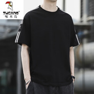 啄木鳥短袖t恤男士2025夏季寬松休閑運(yùn)動(dòng)上衣服圓領(lǐng)百搭半袖體恤男 3983黑色 M