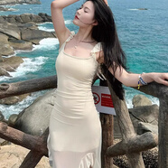 凡伊笑吊帶連衣裙裙子女2025夏季純欲長(cháng)裙高級感度假海邊沙灘裙包臀裙 法式純欲網(wǎng)紗拼接吊帶連衣裙 L 【建議100斤內】