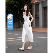 德瑪納【50支全棉府綢】夏季優(yōu)雅白月光直筒中長(cháng)款大擺女式吊帶連衣裙
