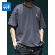 真維斯（Jeanswest）純棉短袖t恤男夏季新款圓領(lǐng)刺繡潮流半袖寬松加肥加大碼休閑上衣 深灰色 4XL