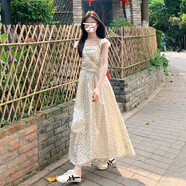 爾山集吊帶連衣長(cháng)裙海邊度假春秋夏季新款2025純欲透視仙女溫柔波點(diǎn)法式 米白波點(diǎn)長(cháng)裙M（100-120斤）