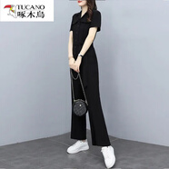 啄木鳥(niǎo)（TUCANO）2025新款時(shí)尚女裝夏季修身高腰連衣褲女黑色顯瘦短袖連體褲喇叭褲 圖片色 連體褲 M 建議95-105斤