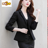 初徑短款小西裝外套女春秋新款韓版修身顯瘦小西服 黑色 XL 建議100-110斤