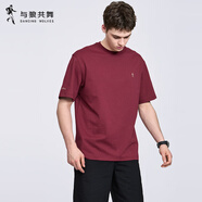 與狼共舞【純棉】圓領(lǐng)休閑短袖T恤2025夏季新款廓形寬松青年純色上衣6080 大紅402 3XL (190)