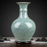 傲世景德鎮陶瓷器仿古中式花瓶工藝品客廳擺件藝術(shù)品玄關(guān)博古架裝飾品 仿古裂紋竹節賞瓶+底座+證書(shū)