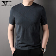 七匹狼夾克專(zhuān)家桑蠶絲亞麻短袖T恤男鏤空提花針織半袖夏季圓領(lǐng)冰·絲棉麻料體恤 鐵灰色 S 165