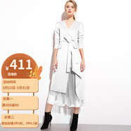 AUIV領連衣裙女裝2019春秋歐美風時尚名媛修身紅色中長款裙子 白色 S