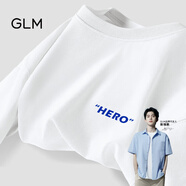 GLM敖瑞鵬代言純棉短袖t恤男青春休閑風(fēng)街頭潮搭落肩五分袖大碼T恤 【純棉】白#HERO M
