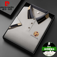 皮爾卡丹品牌高檔夏季男士桑蠶絲短袖t恤翻領(lǐng)polo衫純色半袖體恤男裝上衣 卡其色【透氣】 XL (135-150斤穿)